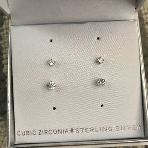 2 pairs CZ Sterling Silver Earrings